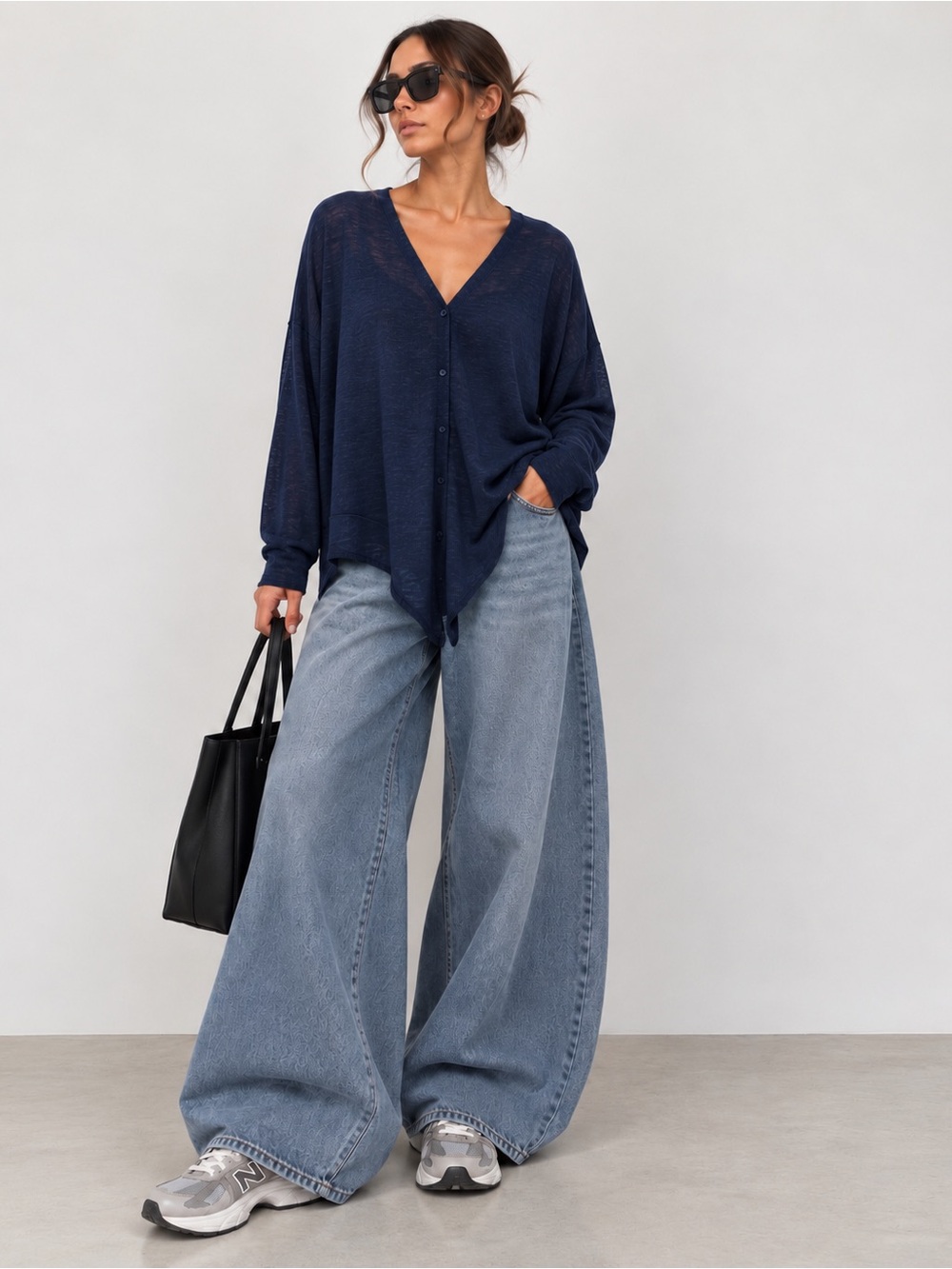Love Tree Navy V-Neck Button-Front Lightweight Cardigan